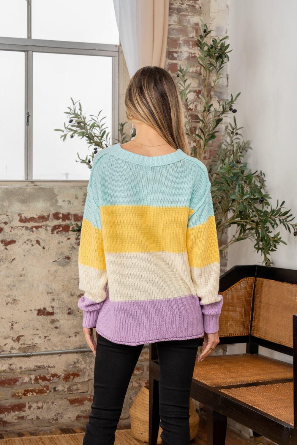 Molly Color Block Exposed Seam Sweater