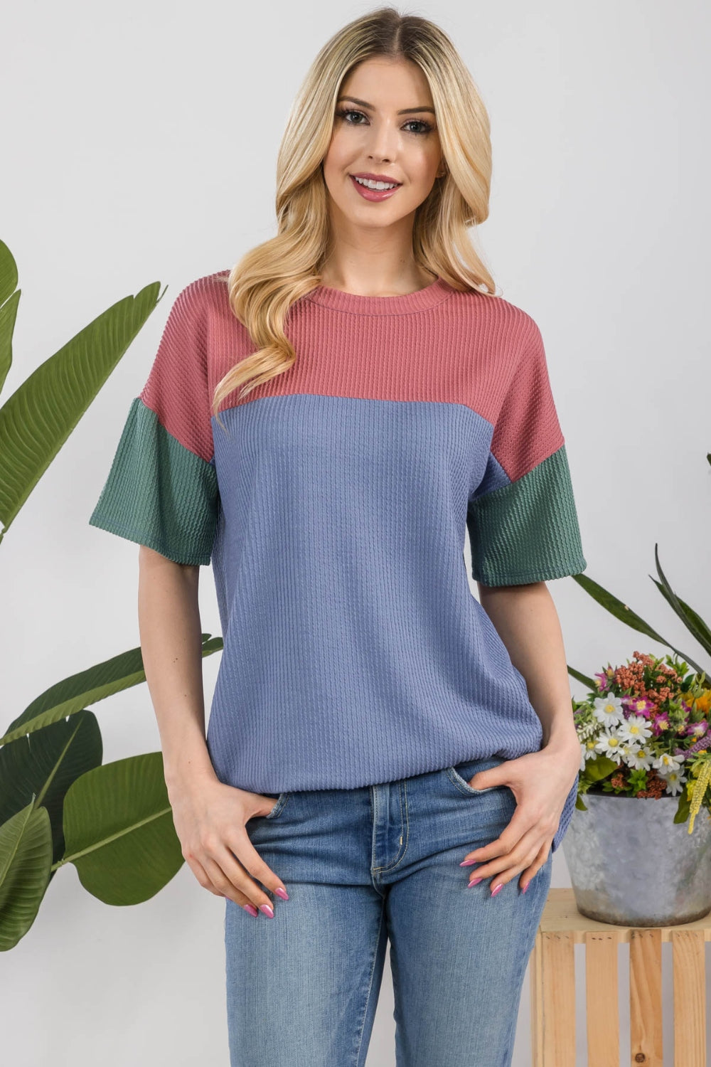 Brenna Ribbed Color Block Top