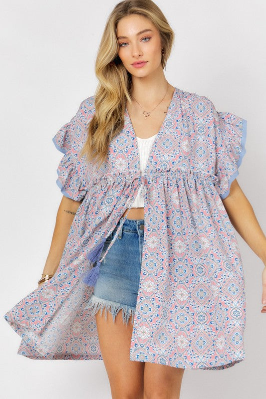 Raylene Short Sleeve Ruffle Kimono