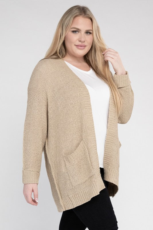 Estella Ribbed Knit Open Front Cardigan Plus