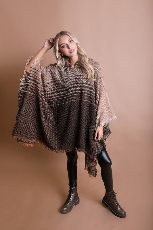 Brisa Herringbone Frayed Poncho