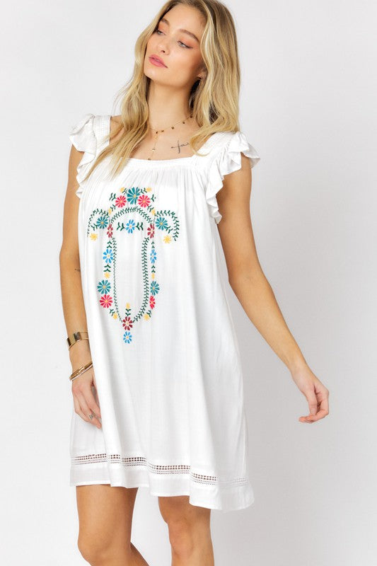 Amelia Embroidered Square Neck Mini Dress