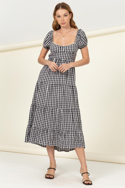 Darlene Tie-Back Gingham Print Maxi Dress