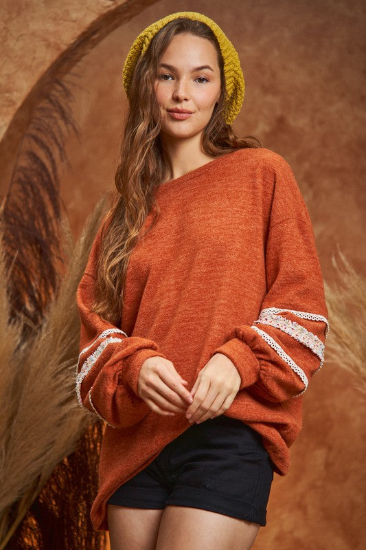 Marley Tunic Sweater with Tweed Trim