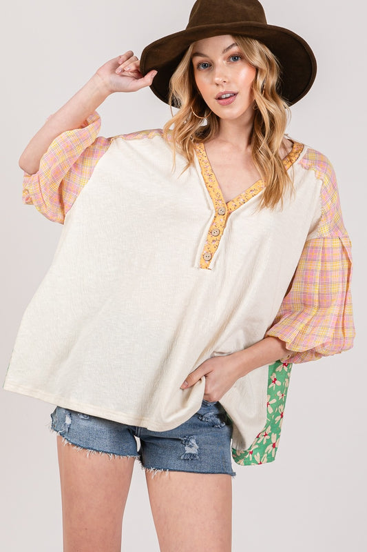 Suri Color Block Bubble Sleeve Top