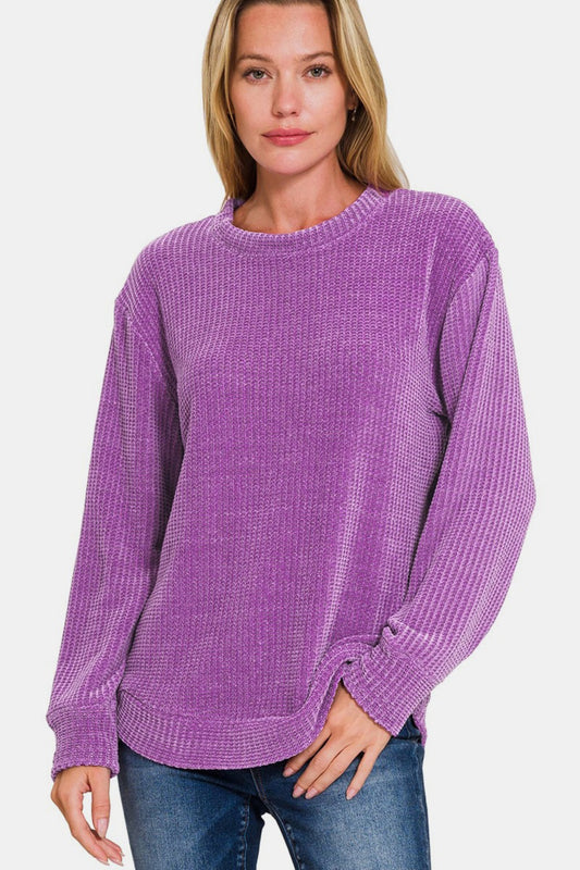 Maddie Chenille Waffle Round Neck Sweater