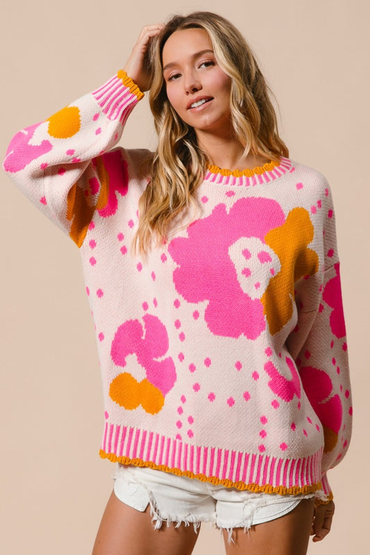 Serena Flower Pattern Contrast Sweater