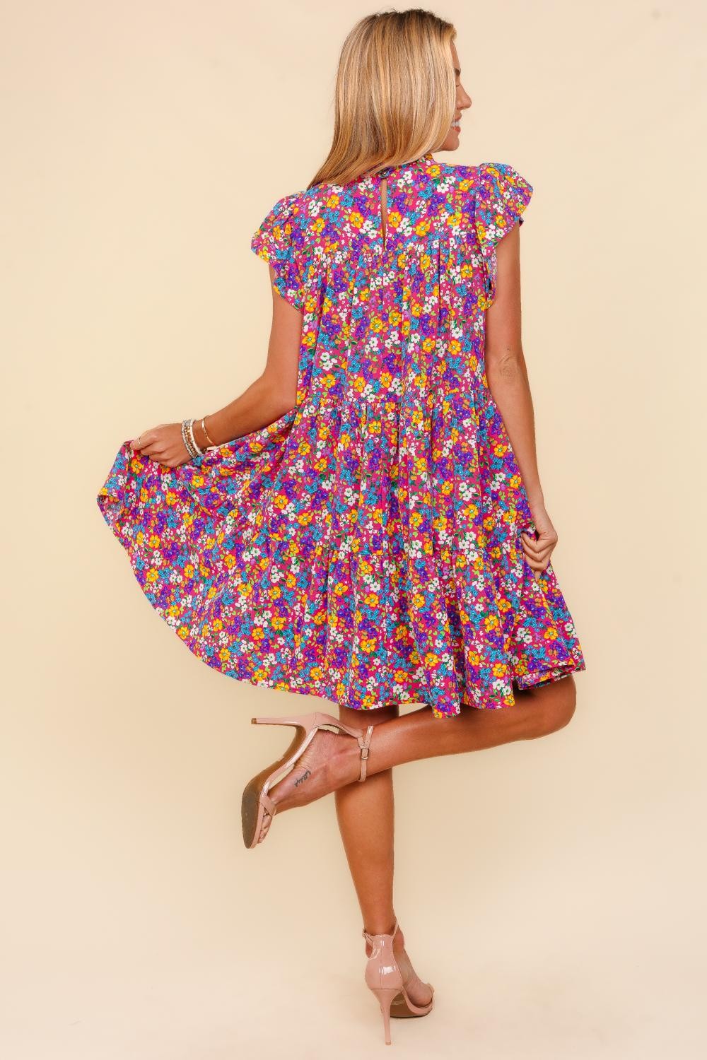 Thora Mock Neck Ditsy Floral Dress