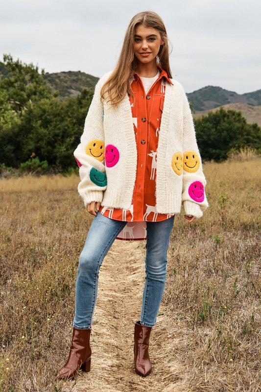 Fuzzy Smiles Bell Sleeve Knit Cardigan