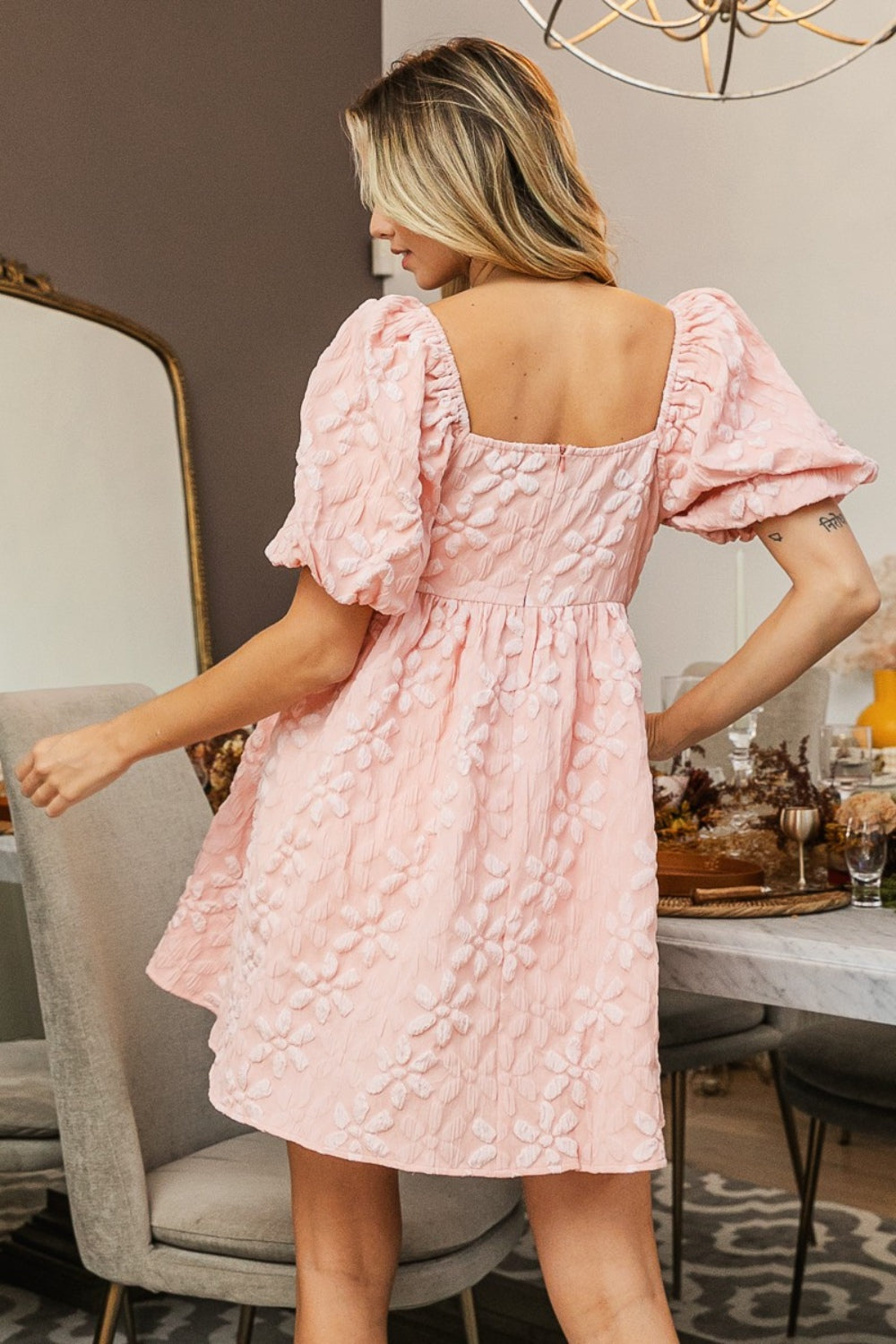 Lolis Flower Square Neck Puff Sleeve Dress