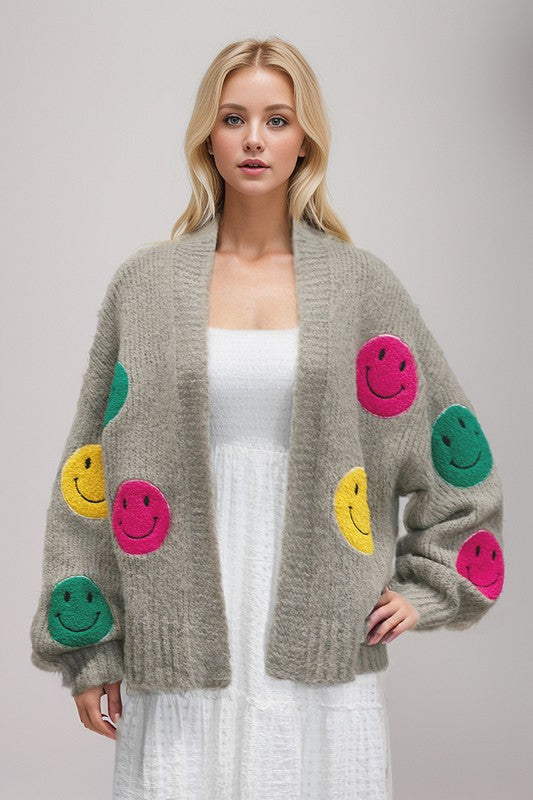 Fuzzy Smiles Bell Sleeve Knit Cardigan