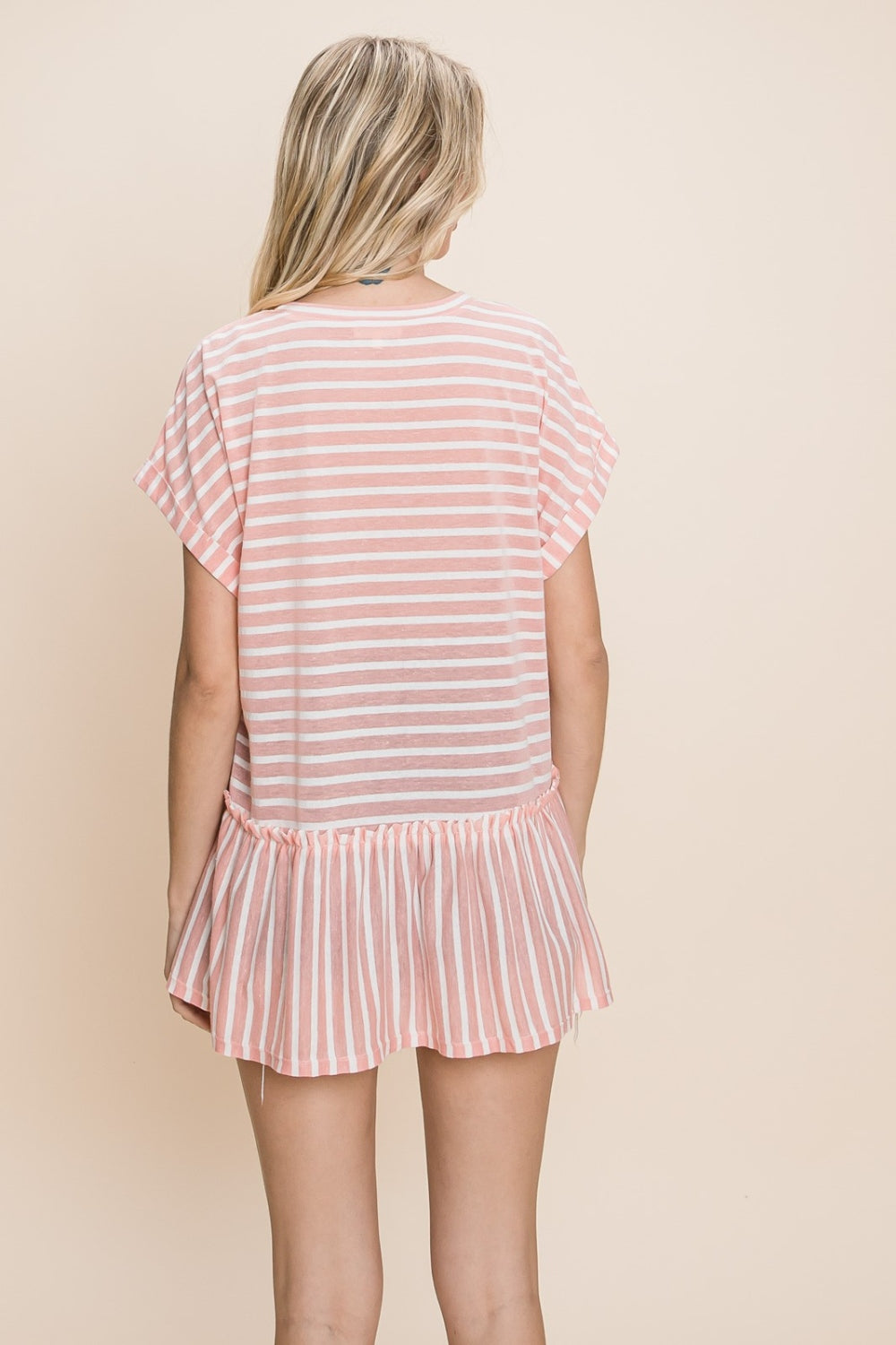 Anel Striped Ruffled Short Sleeve Top