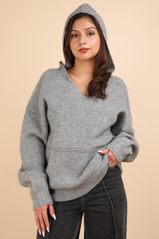 Luna Drop Shoulder Hooded Sweater in Grey