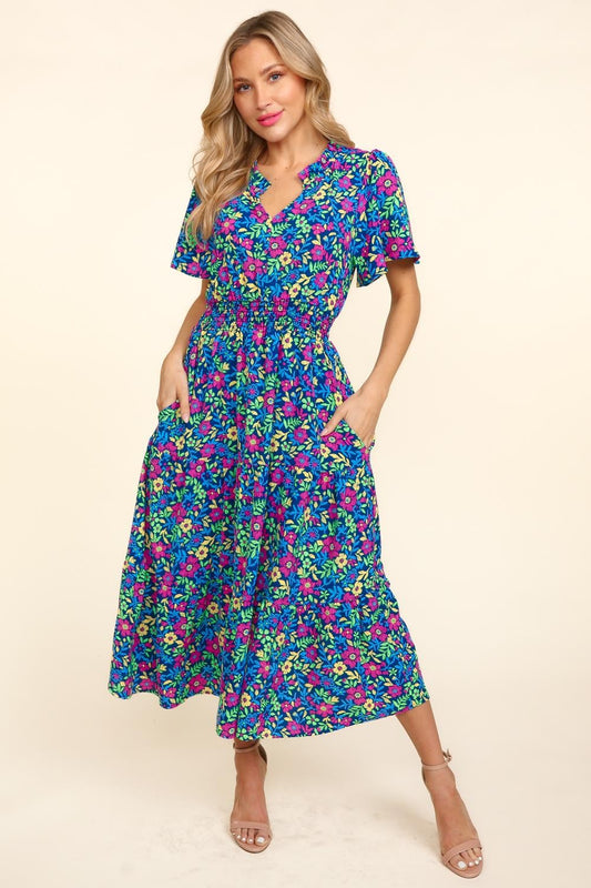 Avery Printed Notched Dress with Pockets