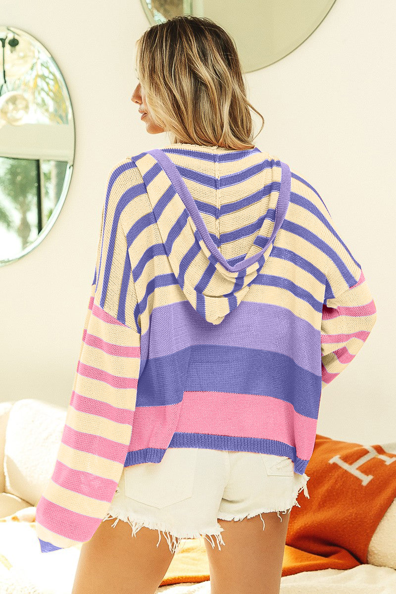 Tessa Striped Color Block Knit Hoodie