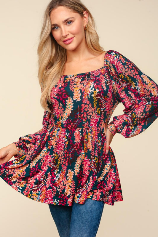 Brandi Peplum Floral Square Neck Blouse