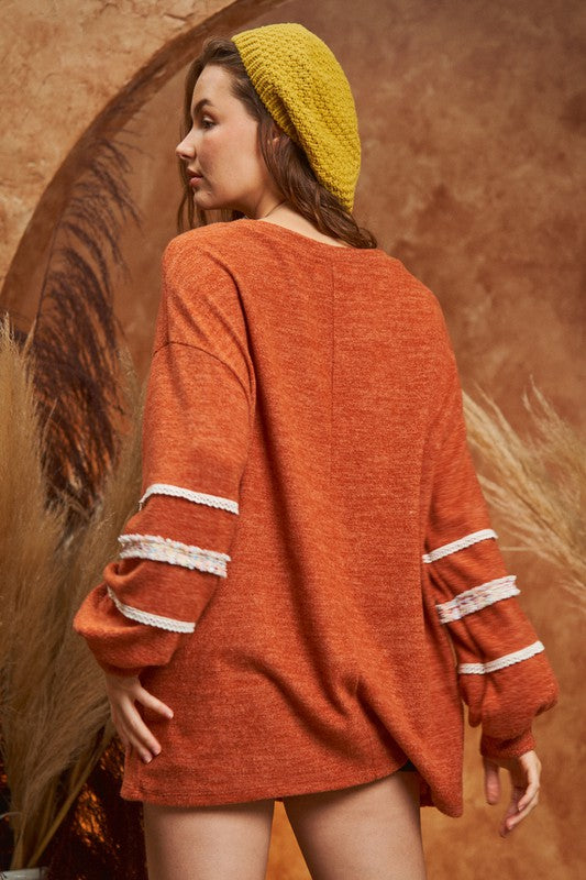 Marley Tunic Sweater with Tweed Trim