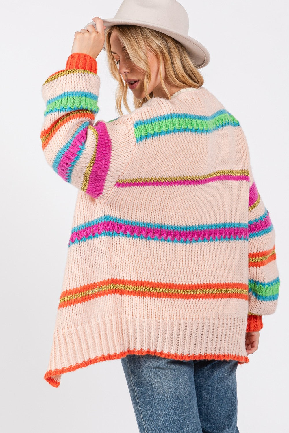 Karli Multicolor Striped Open Front Knit Cardigan