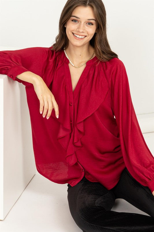 Itzel Long Sleeve Ruffle Blouse