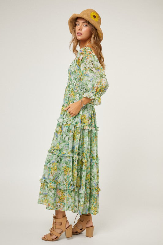 Thea Floral Chiffon Midi Dress