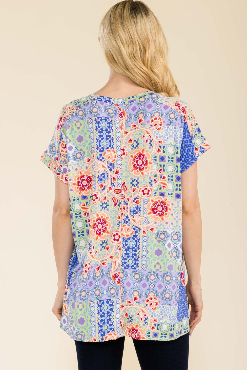Libby Round Neck Short Sleeve Floral Top