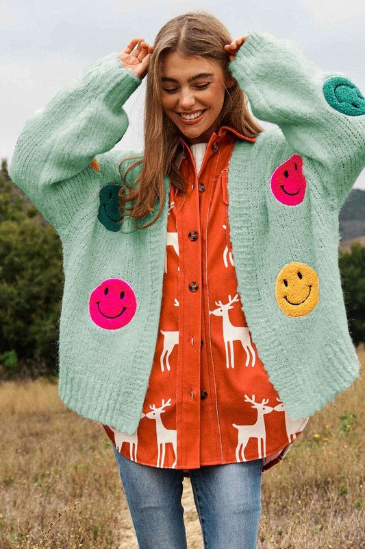 Fuzzy Smiles Bell Sleeve Knit Cardigan