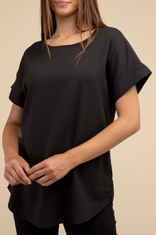 Sela Rolled Sleeve Boat Neck Top