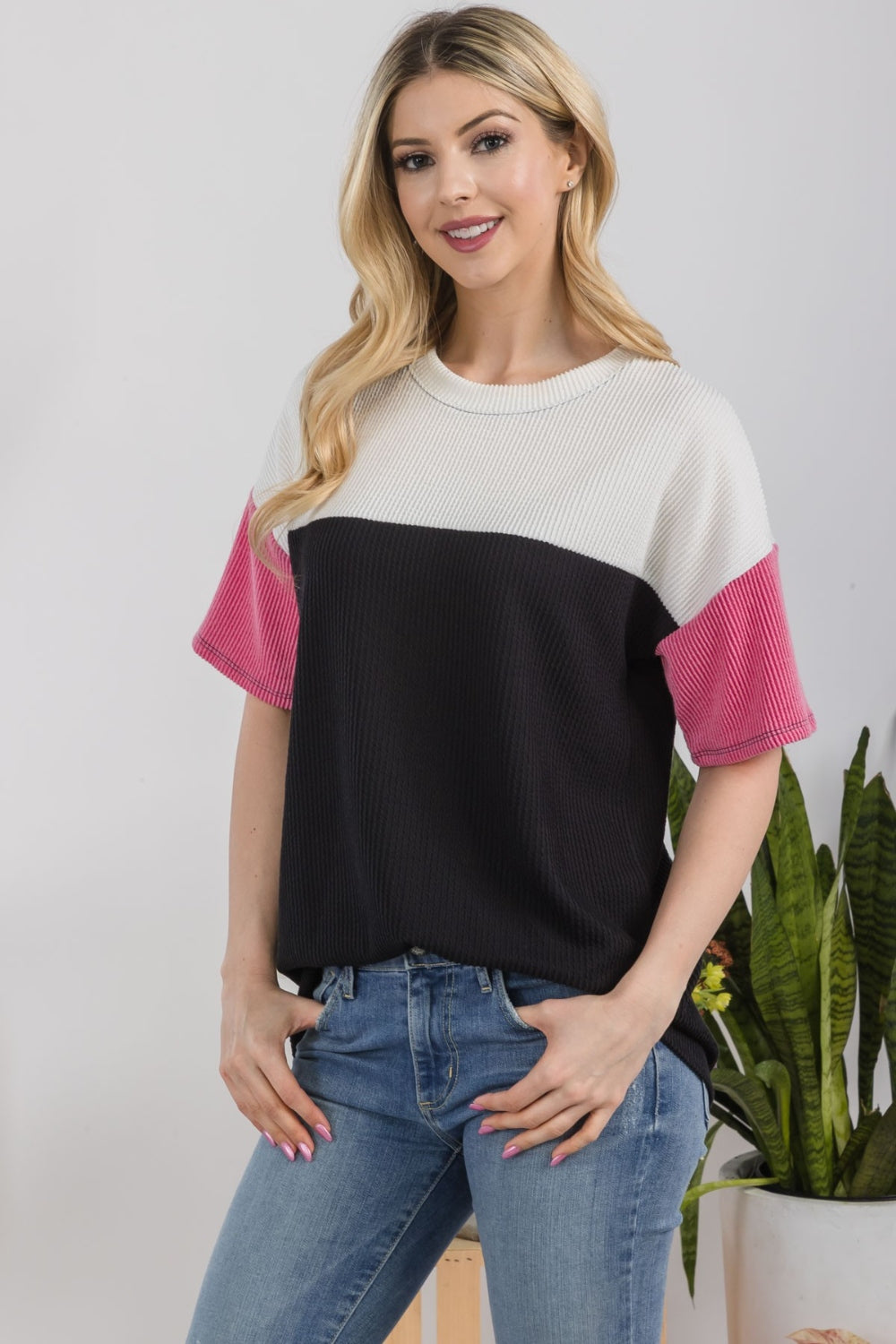 Brenna Ribbed Color Block Top