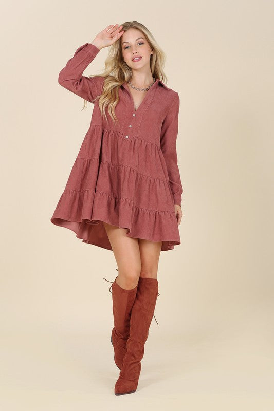 Maren Corduroy Tiered Dress