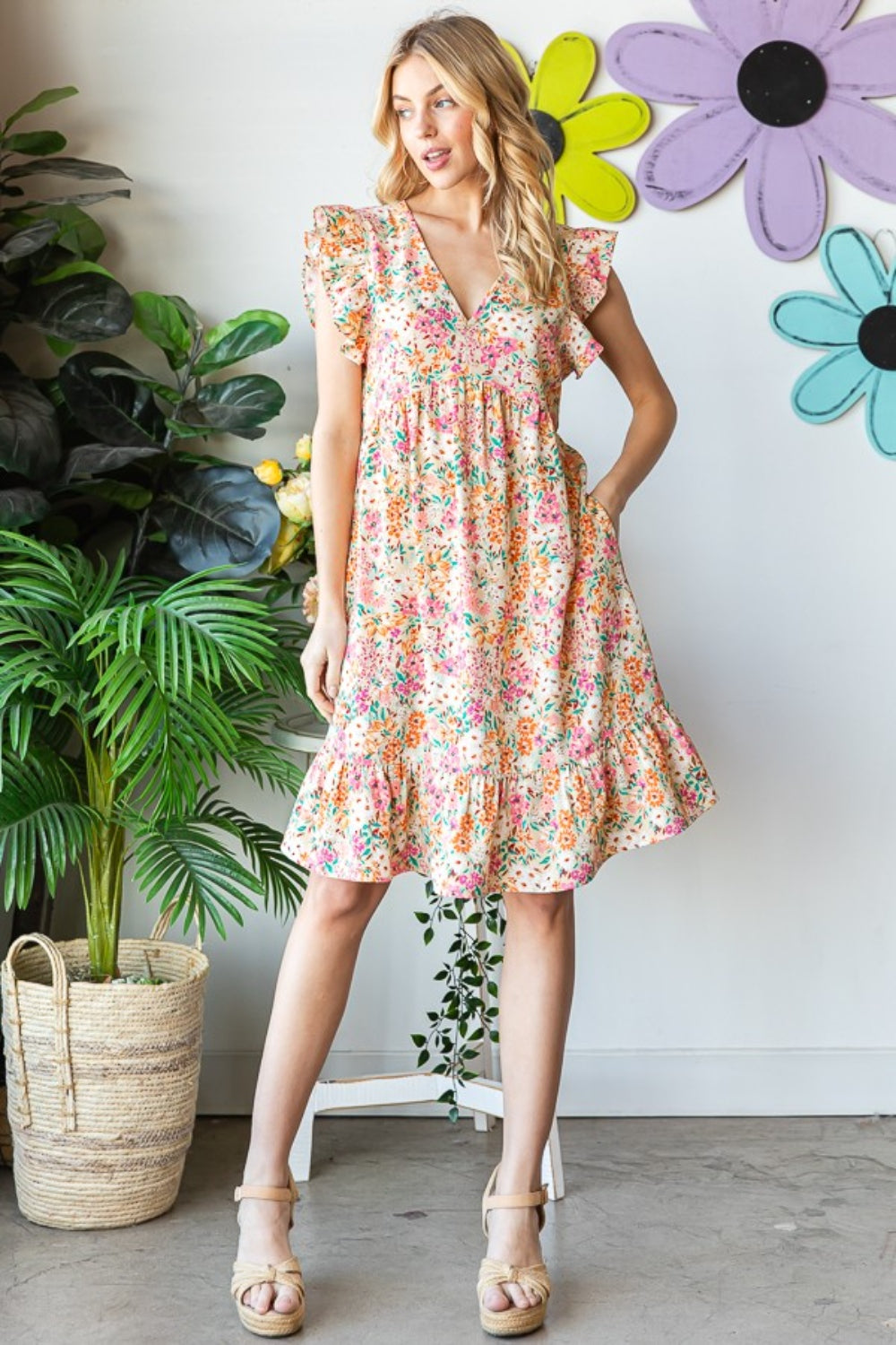 Katarina Floral Ruffled V-Neck Dress