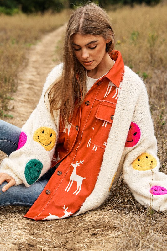 Fuzzy Smiles Bell Sleeve Knit Cardigan