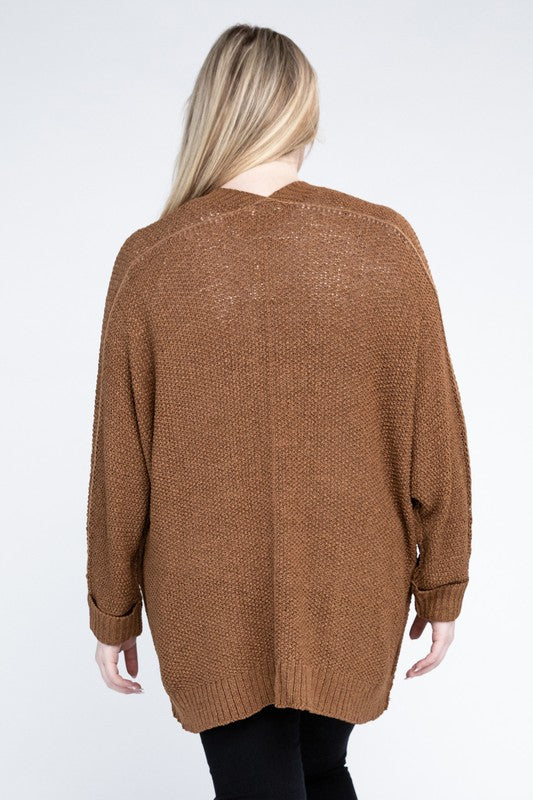 Estella Ribbed Knit Open Front Cardigan Plus