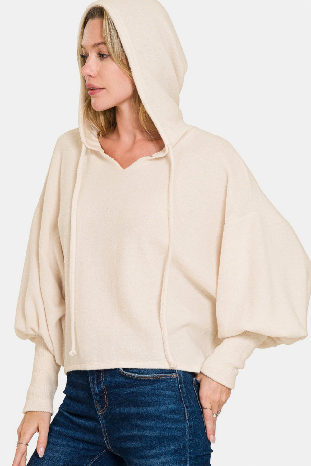 Molly Brushed Hacci Drop Shoulder Cropped Hoodie