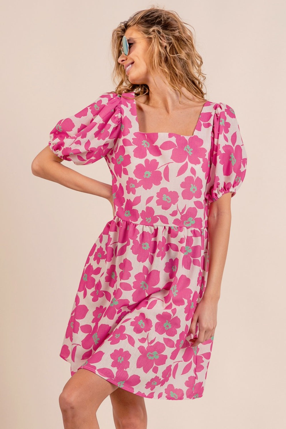 Ariella Printed Square Neck Puff Sleeve Mini Dress