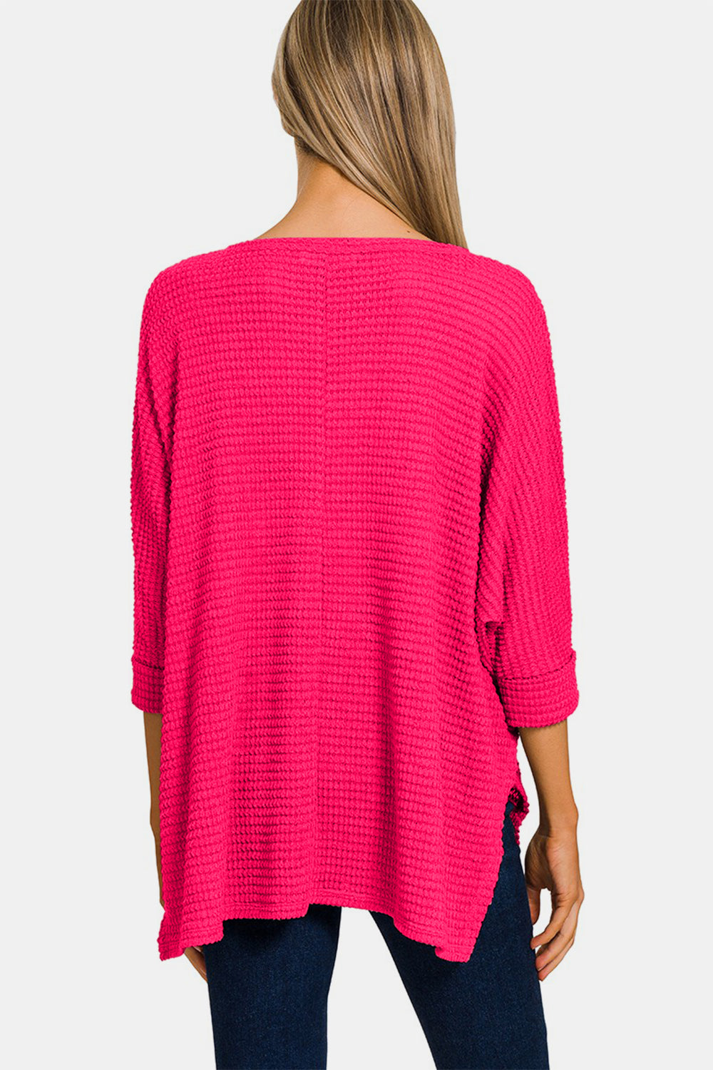 Kaia V-Neck High-Low Jacquard Knit Top