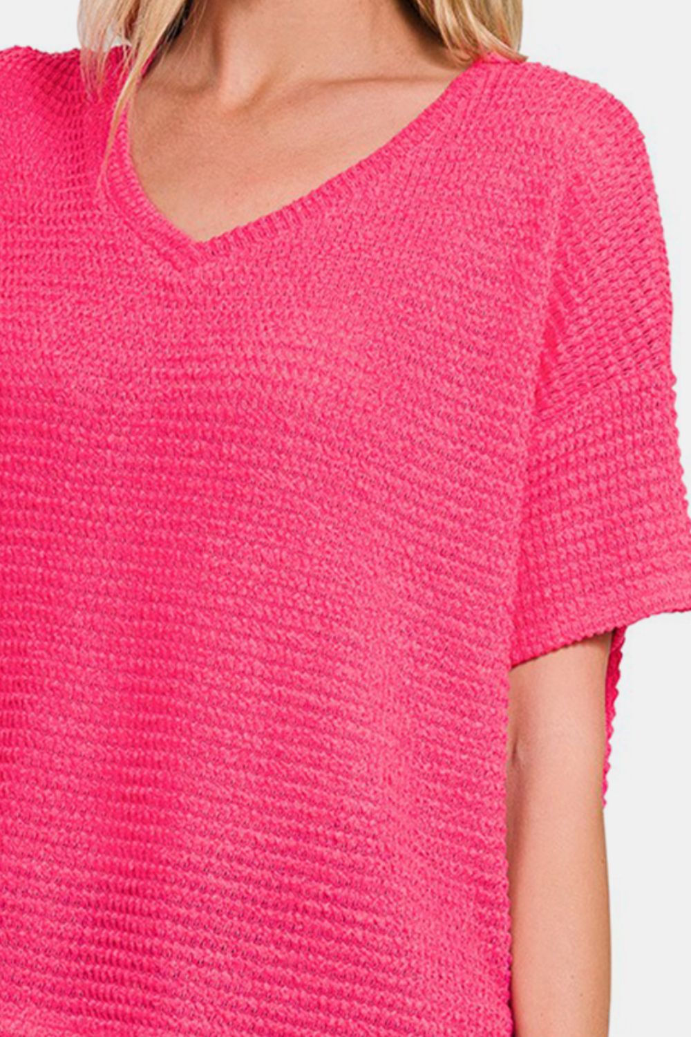 Moira Drop Shoulder Short Sleeve Jacquard Knit Top