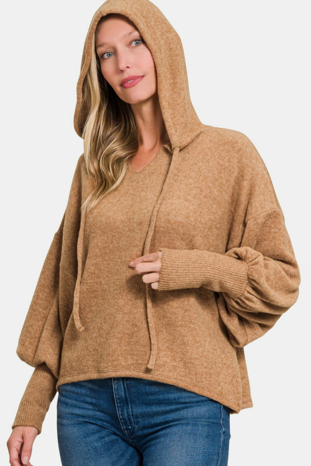 Molly Brushed Hacci Drop Shoulder Cropped Hoodie