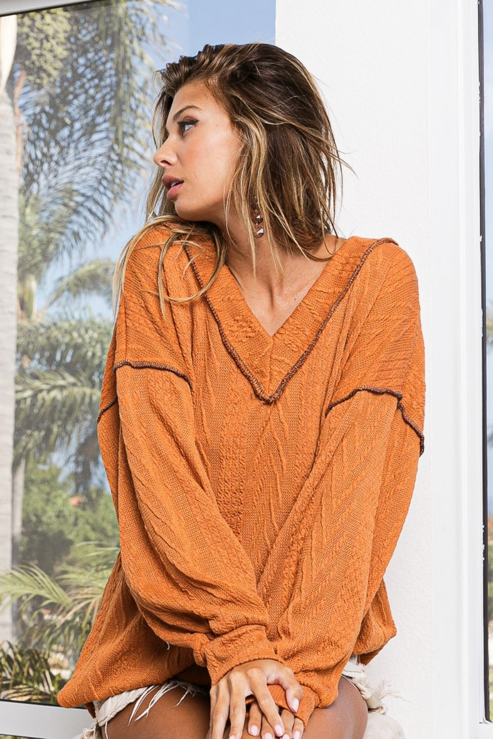 Arlene Textured Drop Shoulder Knit Top