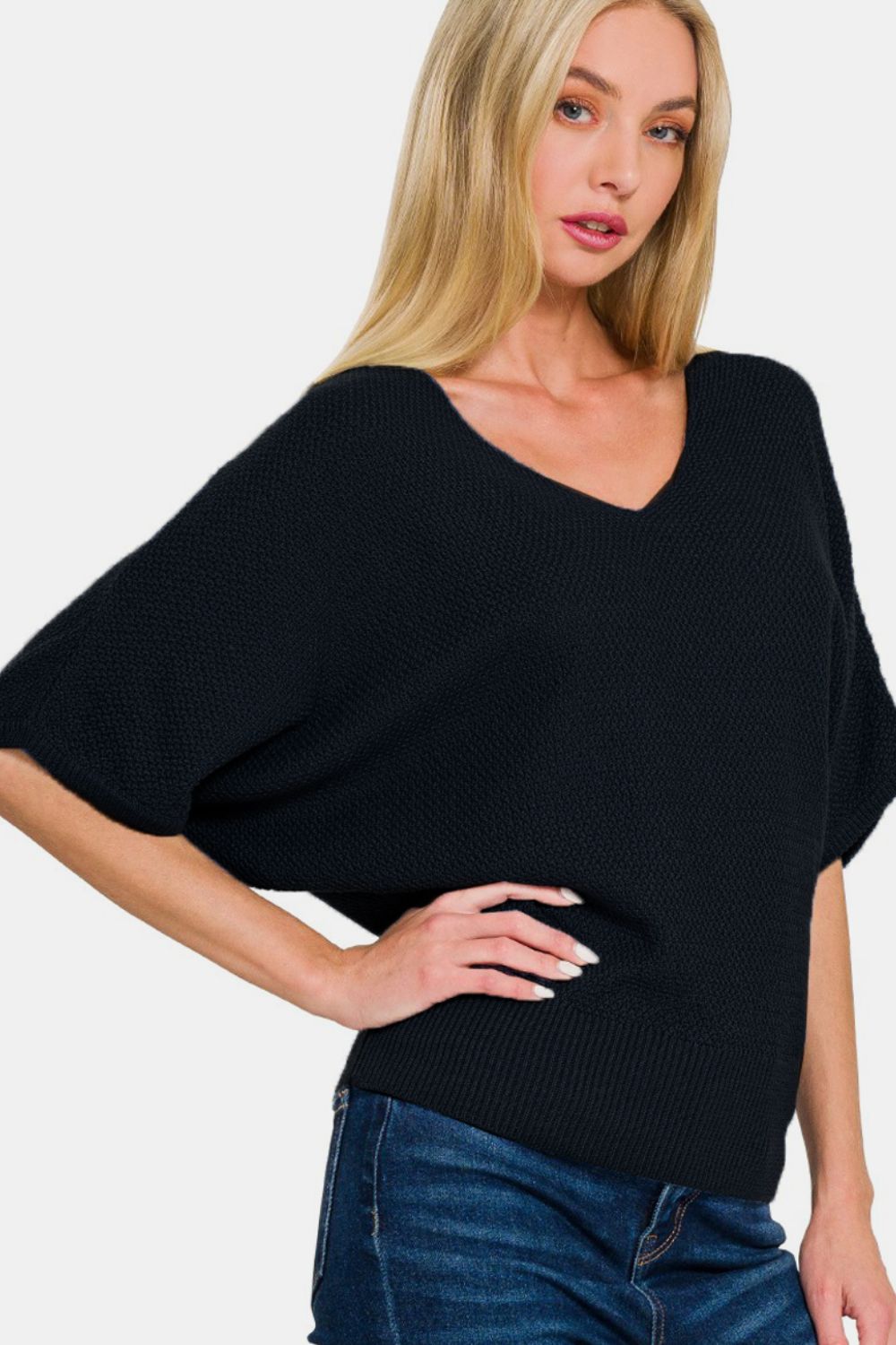 Gina V-Neck Short Sleeve Dolman Sweater