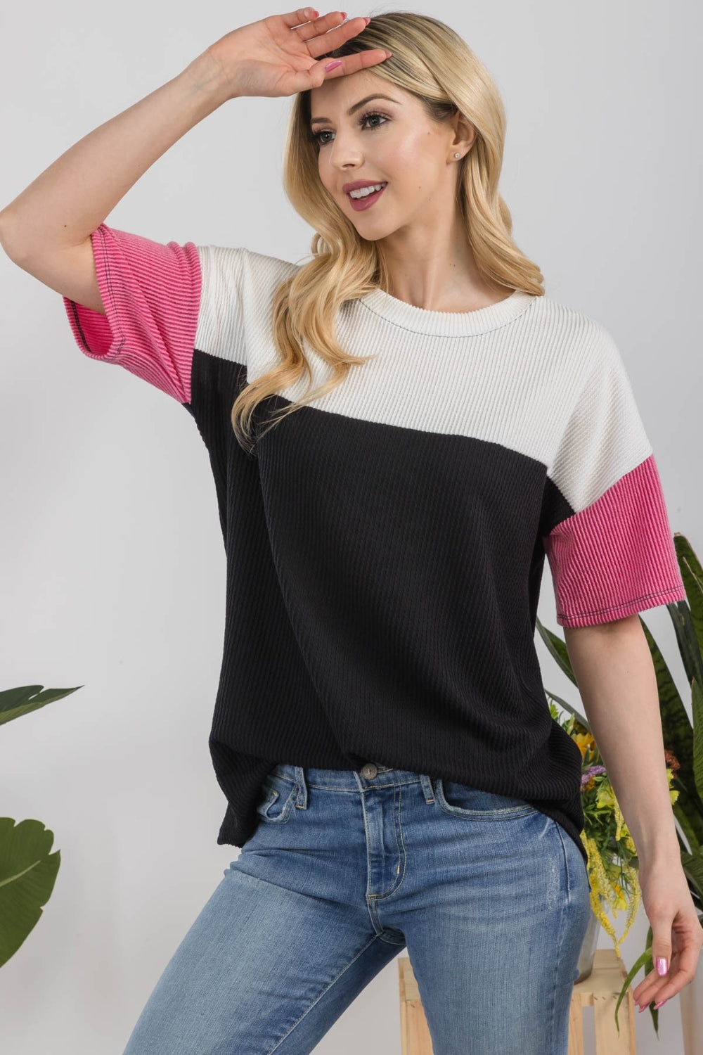 Brenna Ribbed Color Block Top