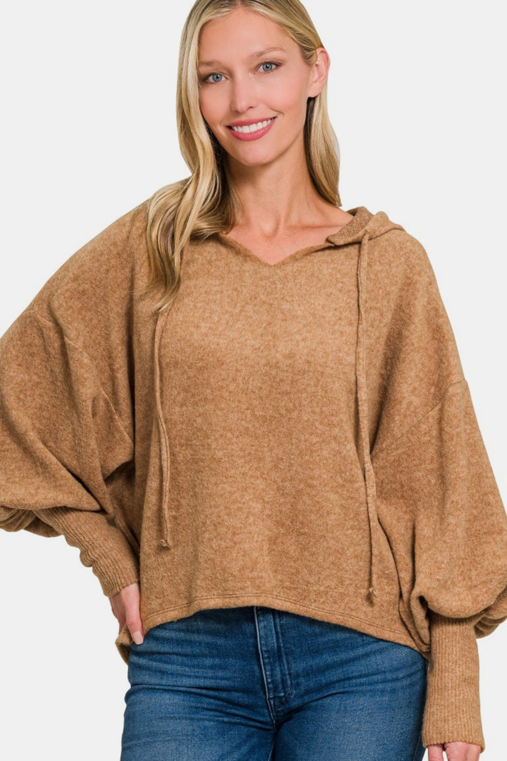 Molly Brushed Hacci Drop Shoulder Cropped Hoodie