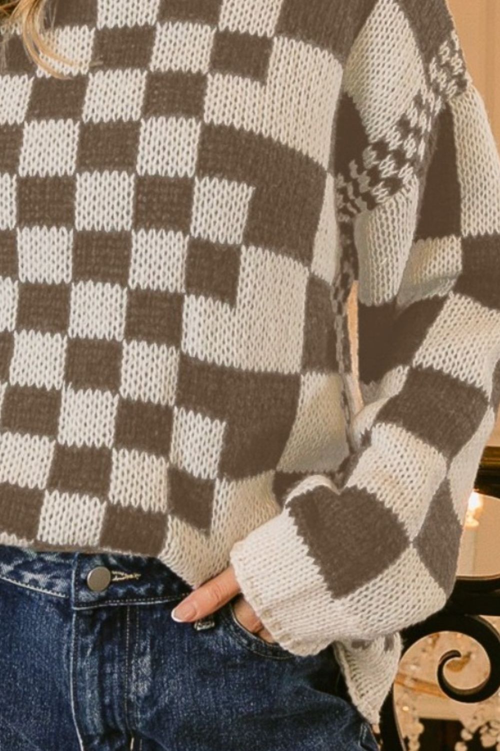 Romy Checkered Contrast Chunky Sweater