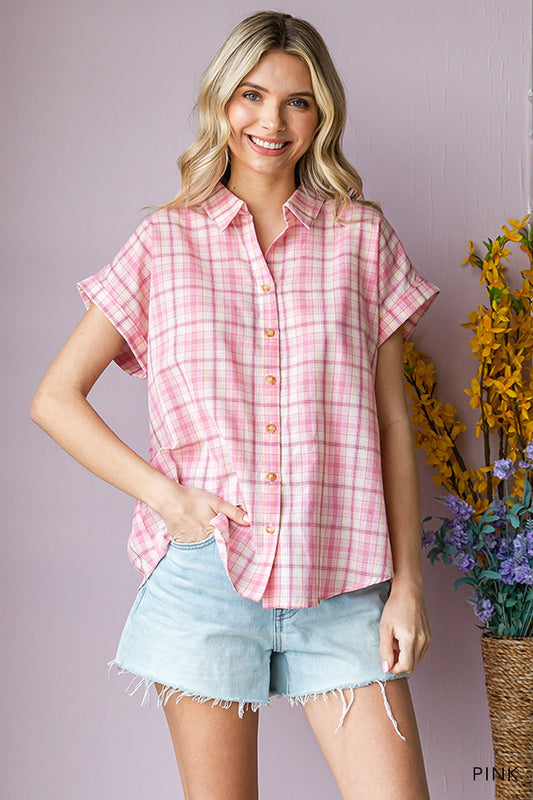 Darby Plaid Collared Neck Short Sleeve Shirt