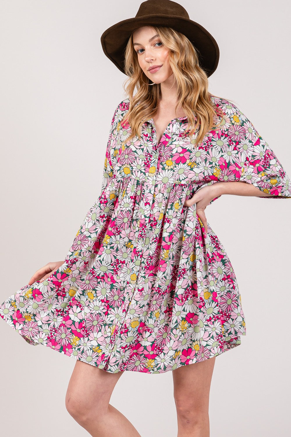 Millie Floral Button Down Mini Shirt Dress