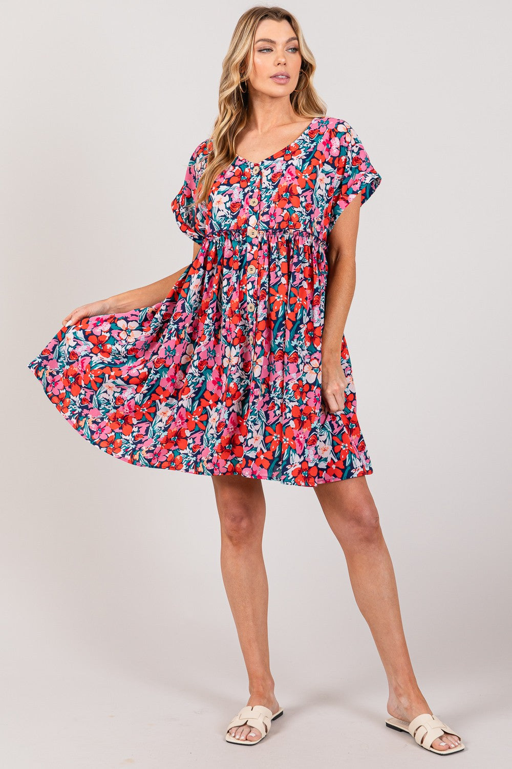 Telly Floral Button Down Short Sleeve Mini Dress