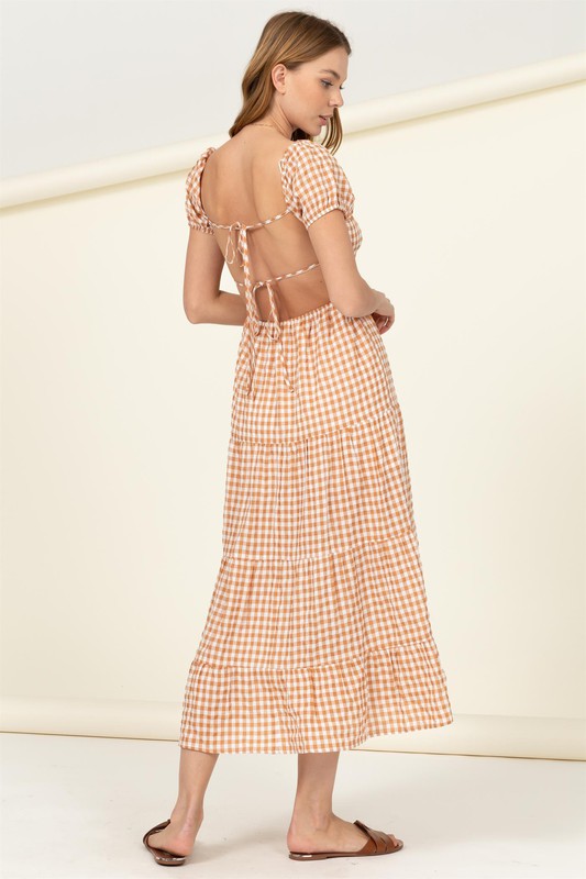 Darlene Tie-Back Gingham Print Maxi Dress