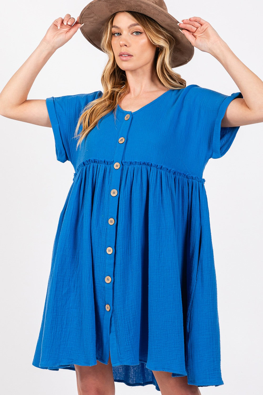 Kami Button Up Short Sleeve Dress in Blue