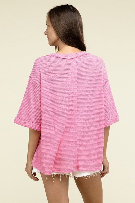 Sydney Brushed Waffle Exposed-Seam 3/4 Sleeve Top