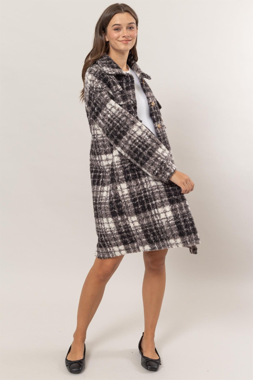 Polly Plaid Button Down Longline Shacket