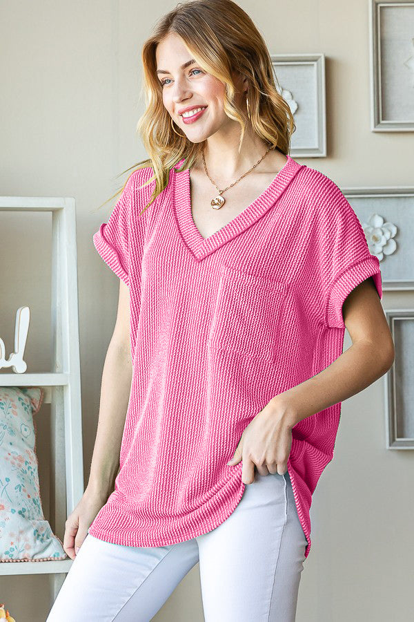 Perry Front Pocket Short Sleeve Ribbed Top